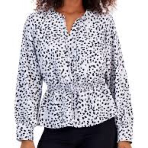 Alfani Womens Petites Peplum Spotted Blouse - Picture 2 of 5